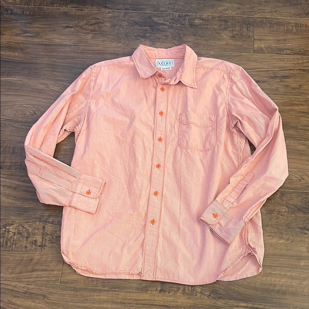 Men's Lucky Brand Red and White 100% Cotton Button Down Shirt